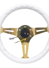 NRG Classic Wood Grain Steering Wheel 350mm Chrome Gold 3-Spokes White Grip                                     - ST-015CG-WT - Image 4