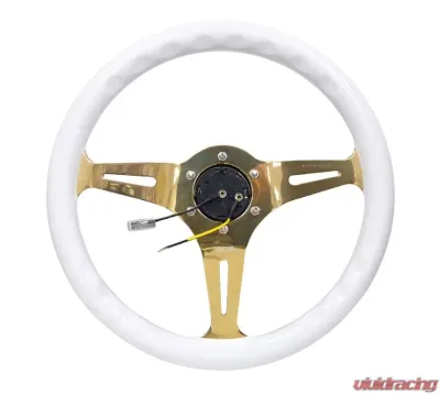 NRG Classic Wood Grain Steering Wheel 350mm Chrome Gold 3-Spokes White Grip - ST-015CG-WT