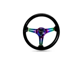 NRG Black Paint Grip 3 Neochrome Spokes 350mm Classic Wood Grain Wheel Universal