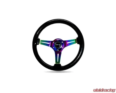 NRG Black Paint Grip 3 Neochrome Spokes 350mm Classic Wood Grain Wheel Universal - ST-015MC-BK