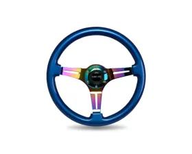 NRG Blue Pearl Flake Paint 3 Neochrome Spokes 350mm Classic Wood Grain Wheel Universal