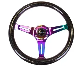 NRG Classic Wood Grain Galaxy Edition Steering Wheel 350mm Neochrome 3-Spokes Black Sparkled