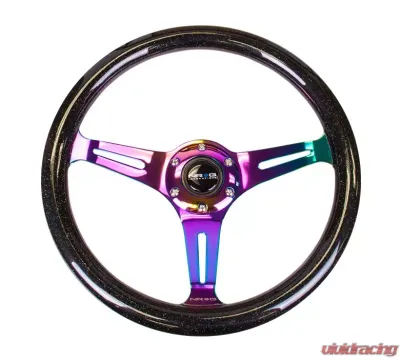 NRG Classic Wood Grain Galaxy Edition Steering Wheel 350mm Neochrome 3-Spokes Black Sparkled - ST-015MC-BSB