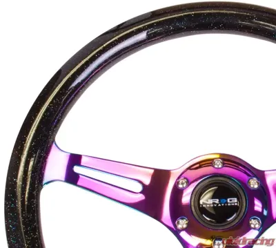 NRG Classic Wood Grain Galaxy Edition Steering Wheel 350mm Neochrome 3-Spokes Black Sparkled - ST-015MC-BSB