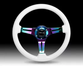 NRG Glow in the Dark Grip 3 Neochrome Spokes 350mm Classic Wood Grain Wheel Universal