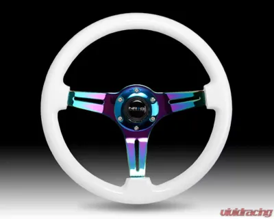 NRG Glow in the Dark Grip 3 Neochrome Spokes 350mm Classic Wood Grain Wheel Universal - ST-015MC-GL