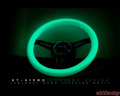 NRG Glow in the Dark Grip 3 Neochrome Spokes 350mm Classic Wood Grain Wheel Universal - ST-015MC-GL