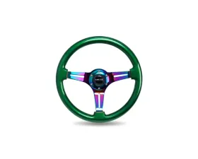 NRG Green Pearl Flake Paint 3 Neochrome Spokes 350mm Classic Wood Grain Wheel Universal