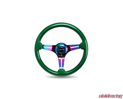 NRG Green Pearl Flake Paint 3 Neochrome Spokes 350mm Classic Wood Grain Wheel Universal - ST-015MC-GN