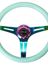 NRG Classic Wood Grain Steering Wheel 350mm Neochrome 3-Spokes Minty Fresh Color Grip                                     - ST-015MC-MF - Image 2