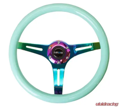 NRG Classic Wood Grain Steering Wheel 350mm Neochrome 3-Spokes Minty Fresh Color Grip - ST-015MC-MF