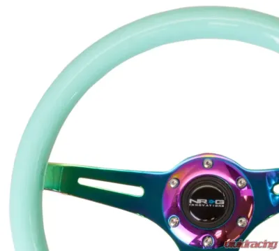 NRG Classic Wood Grain Steering Wheel 350mm Neochrome 3-Spokes Minty Fresh Color Grip - ST-015MC-MF