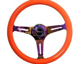 NRG Classic Wood Grain Steering Wheel 350mm Neochrome 3-Spokes Neon Orange