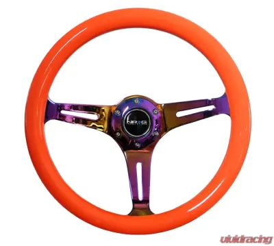 NRG Classic Wood Grain Steering Wheel 350mm Neochrome 3-Spokes Neon Orange - ST-015MC-NOR