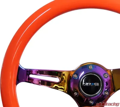 NRG Classic Wood Grain Steering Wheel 350mm Neochrome 3-Spokes Neon Orange - ST-015MC-NOR