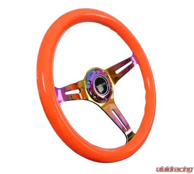 NRG Classic Wood Grain Steering Wheel 350mm Neochrome 3-Spokes Neon Orange - ST-015MC-NOR