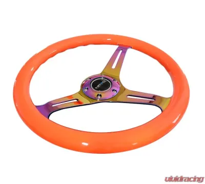 NRG Classic Wood Grain Steering Wheel 350mm Neochrome 3-Spokes Neon Orange - ST-015MC-NOR