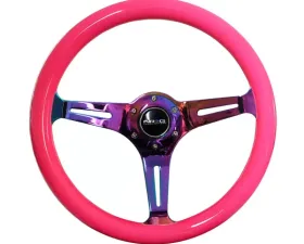 NRG Classic Wood Grain Steering Wheel 350mm Neochrome 3-Spokes Neon Pink