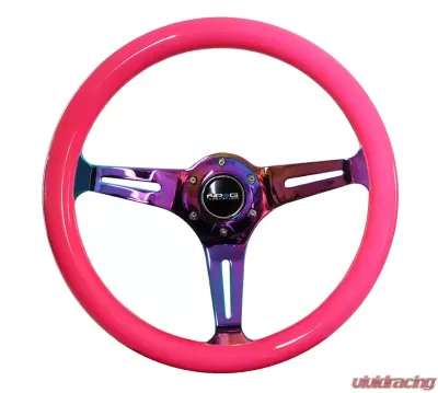 NRG Classic Wood Grain Steering Wheel 350mm Neochrome 3-Spokes Neon Pink - ST-015MC-NPK