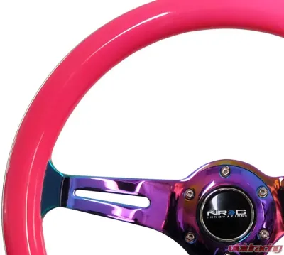NRG Classic Wood Grain Steering Wheel 350mm Neochrome 3-Spokes Neon Pink - ST-015MC-NPK
