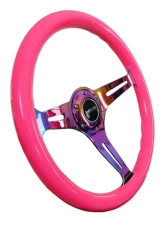 NRG Classic Wood Grain Steering Wheel 350mm Neochrome 3-Spokes Neon Pink                                     - ST-015MC-NPK - Image 3