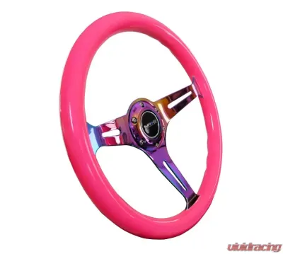 NRG Classic Wood Grain Steering Wheel 350mm Neochrome 3-Spokes Neon Pink - ST-015MC-NPK