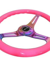NRG Classic Wood Grain Steering Wheel 350mm Neochrome 3-Spokes Neon Pink                                     - ST-015MC-NPK - Image 4