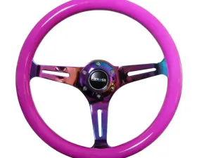 NRG Classic Wood Grain Steering Wheel 350mm Neochrome 3-Spokes Neon Purple