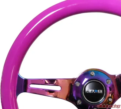 NRG Classic Wood Grain Steering Wheel 350mm Neochrome 3-Spokes Neon Purple - ST-015MC-NPP