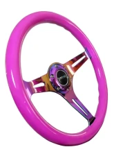 NRG Classic Wood Grain Steering Wheel 350mm Neochrome 3-Spokes Neon Purple                                     - ST-015MC-NPP - Image 3