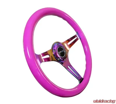 NRG Classic Wood Grain Steering Wheel 350mm Neochrome 3-Spokes Neon Purple - ST-015MC-NPP