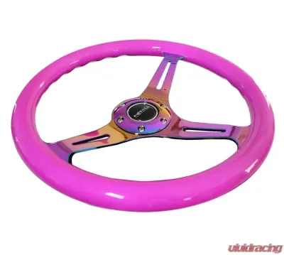 NRG Classic Wood Grain Steering Wheel 350mm Neochrome 3-Spokes Neon Purple - ST-015MC-NPP