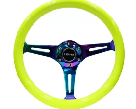 NRG Classic Wood Grain Steering Wheel 350mm Neochrome 3-Spokes Neon Yellow