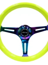 NRG Classic Wood Grain Steering Wheel 350mm Neochrome 3-Spokes Neon Yellow                                     - ST-015MC-NYW - Image 4