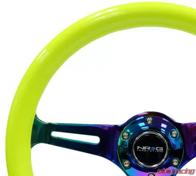 NRG Classic Wood Grain Steering Wheel 350mm Neochrome 3-Spokes Neon Yellow - ST-015MC-NYW