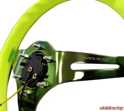 NRG Classic Wood Grain Steering Wheel 350mm Neochrome 3-Spokes Neon Yellow - ST-015MC-NYW