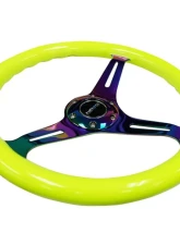 NRG Classic Wood Grain Steering Wheel 350mm Neochrome 3-Spokes Neon Yellow                                     - ST-015MC-NYW - Image 4