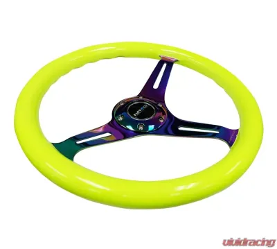 NRG Classic Wood Grain Steering Wheel 350mm Neochrome 3-Spokes Neon Yellow - ST-015MC-NYW