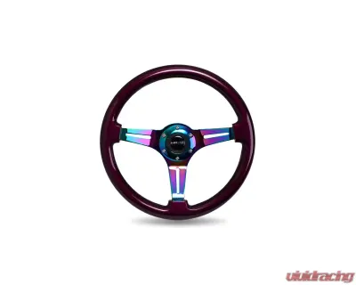 NRG Purple Pearl Flake Paint 3 Neochrome Spokes 350mm Classic Wood Grain Wheel Universal - ST-015MC-PP