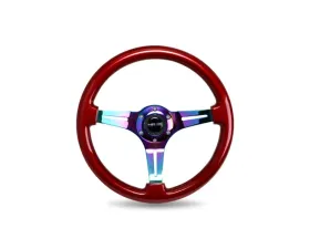 NRG Red Grip 3 Neochrome Spokes 350mm Classic Wood Grain Wheel Universal