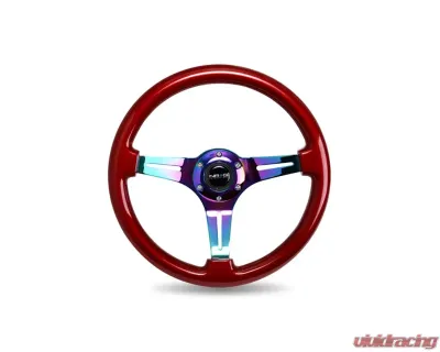 NRG Red Grip 3 Neochrome Spokes 350mm Classic Wood Grain Wheel Universal - ST-015MC-RD