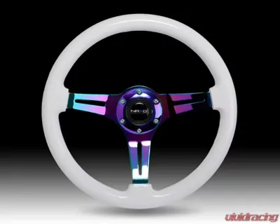 NRG White Paint Grip 3 Neochrome Spokes 350mm Classic Wood Grain Wheel Universal - ST-015MC-WT