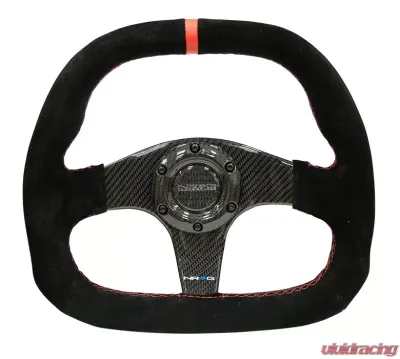 NRG Carbon Fiber Steering Wheel 320MM Black Carbon Fiber Suede Red Center Mark - ST-019CF