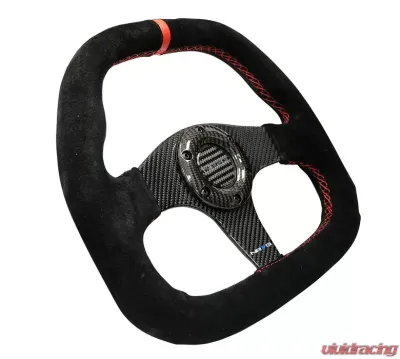 NRG Carbon Fiber Steering Wheel 320MM Black Carbon Fiber Suede Red Center Mark - ST-019CF