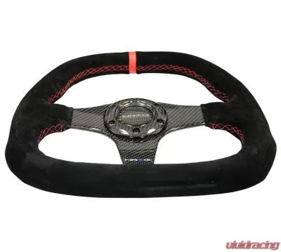 NRG Carbon Fiber Steering Wheel 320MM Black Carbon Fiber Suede Red Center Mark - ST-019CF