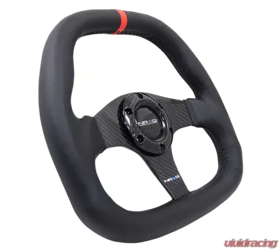 NRG Carbon Fiber Steering Wheel 320MM Black Carbon Fiber Leather Red Center Mark - ST-019CF-R