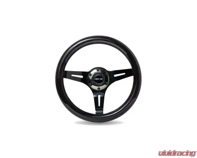 NRG Black Inlay 3 Black Chrome Spokes 310mm Classic Black Wood Grain Wheel Universal - ST-310BK-BK