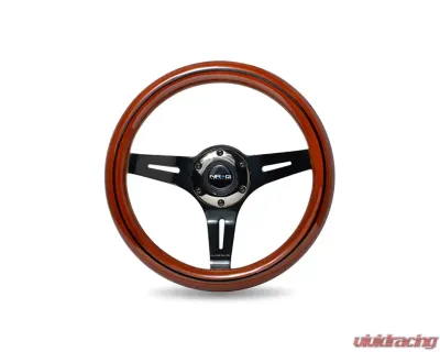 NRG Black Inlay 3 Black Chrome Spokes 310mm Classic Dark Wood Grain Wheel Universal - ST-310BRB-BK
