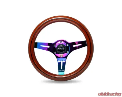 NRG Black Inlay 3 Neochrome Spokes 310mm Classic Dark Wood Grain Wheel Universal - ST-310BRB-MC