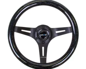 NRG Classic Wood Grain Steering Wheel 310mm Black 3-Spokes Black Sparkled Grip
